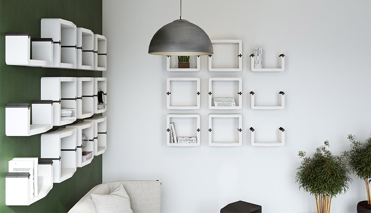 Cube modular and flexible floating shelves and wall shelves Movisi living room design