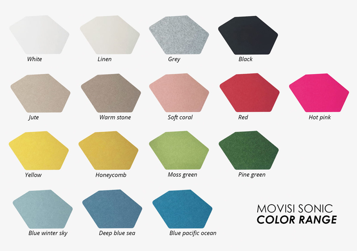 SONIC acoustic filler plate colour range in 15 curated colours