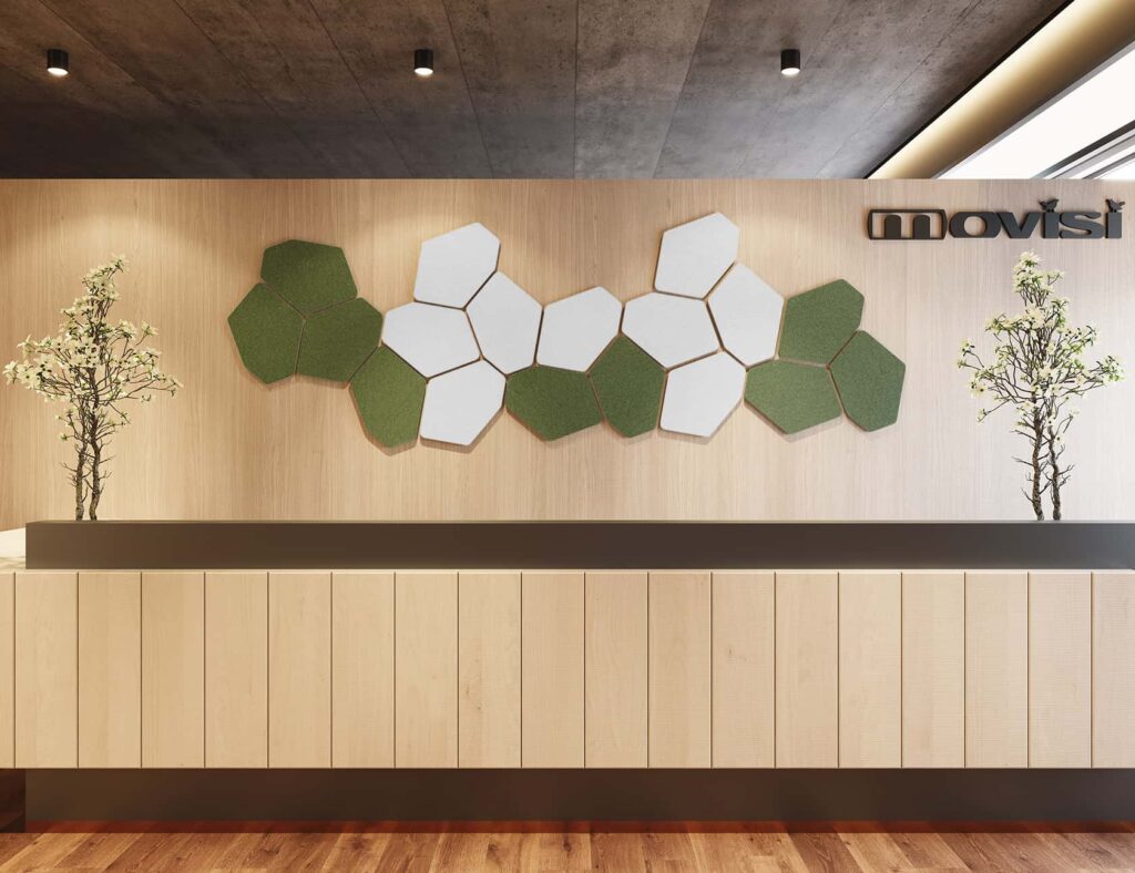 HUSH acoustic wall panels made of PET felt in an office