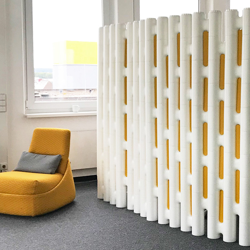 LINK room divider separating a home office from the living space