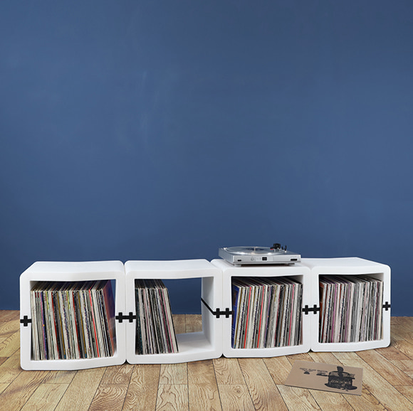 White U-CUBE vinyl record storage of 16 modules