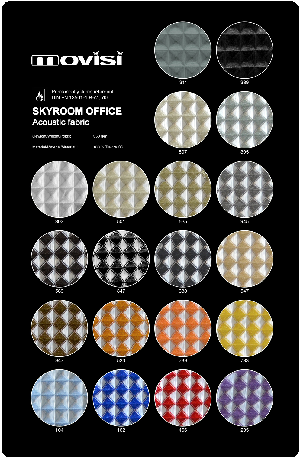 Farbkarte des SKYROOM OFFICE Akustikstoffs