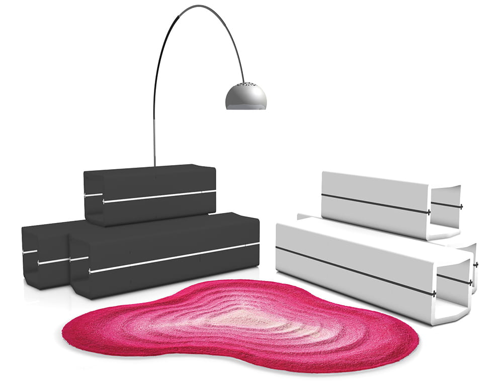U-CUBE bench and seating isle in black and white