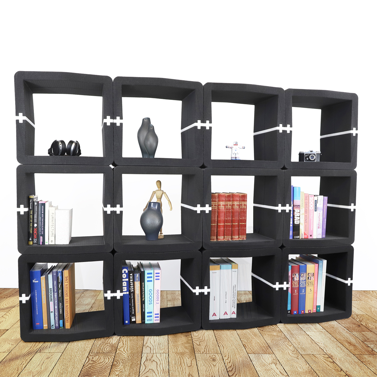 Black U-CUBE bookshelf of 48 modules