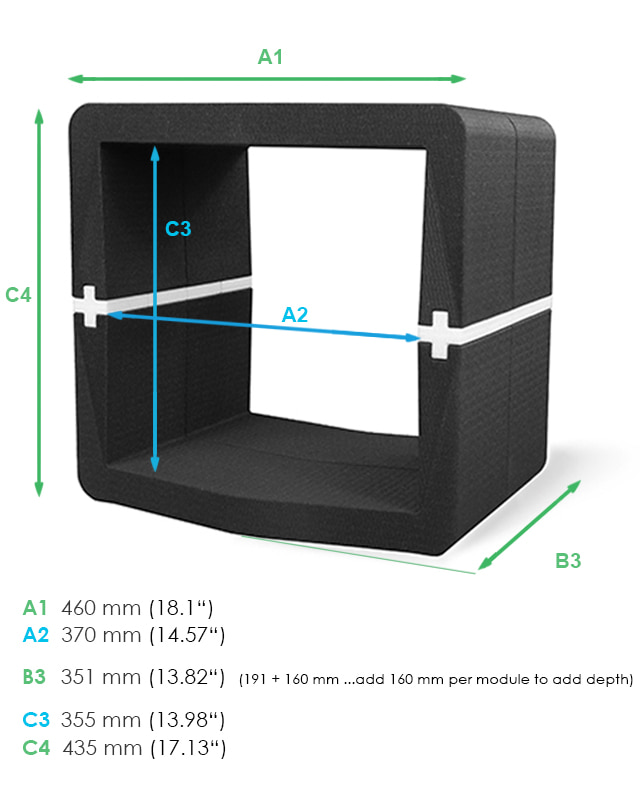 Dimensions drawing of a single U-CUBE module