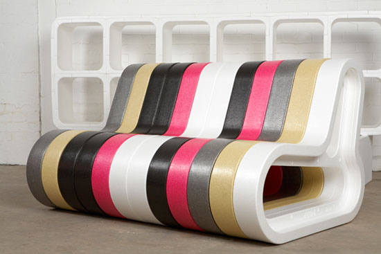 Q-COUCH two-seater with white, black, pink and gold elements